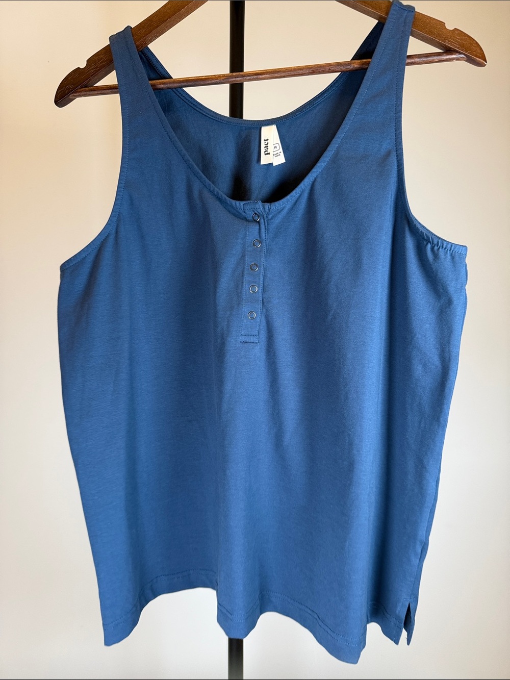 PACT Organic Cotton Sleeveless Henley Tank Top Blue Size M
